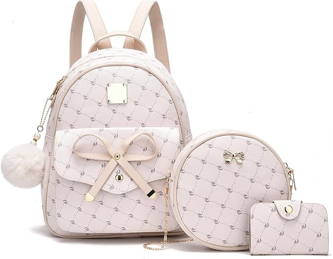 I IHAYNER Girls Bowknot 3-Pieces Fahsion Leather Backpack Backpack Purse for Women Rucksack for L... | Amazon (US)