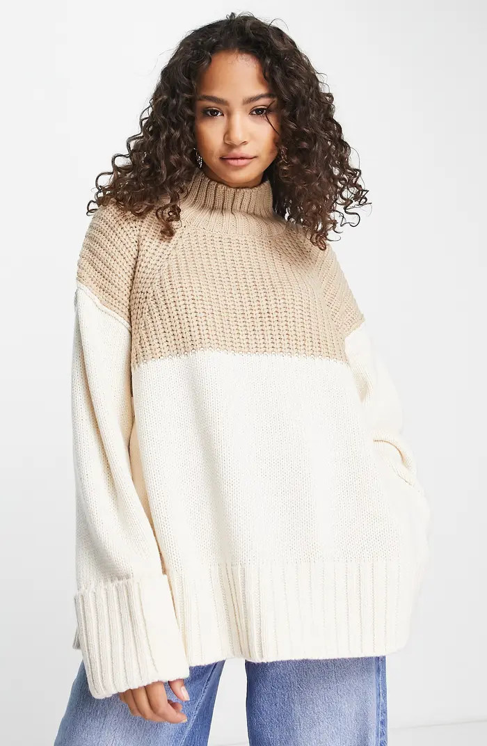 Colorblock Side Slit Turtleneck Sweater | Nordstrom