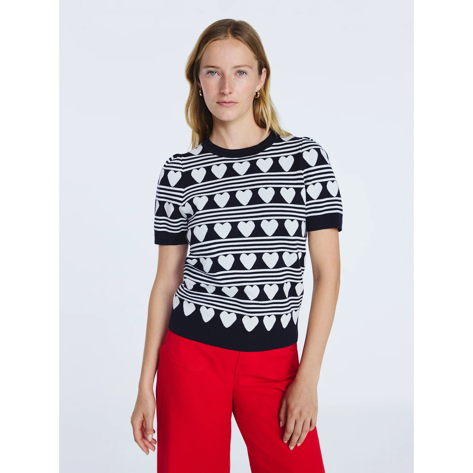 Free Assembly Women's Hearts Sweater Tee with Short Puff Sleeves, Sizes XS-XXL | Walmart (US)
