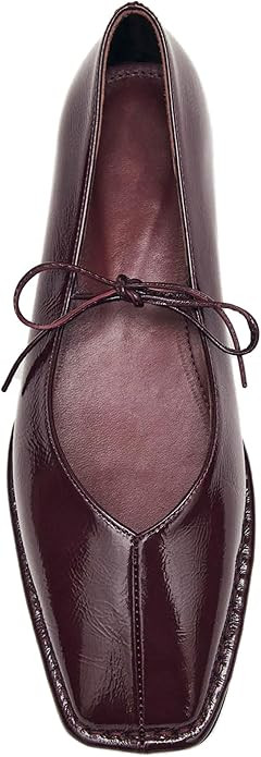 Lace Up Square Toe Ballet Flats for Women Cute Bow Slip On Mary Jane Flats Casual Ballerina Shoes | Amazon (US)