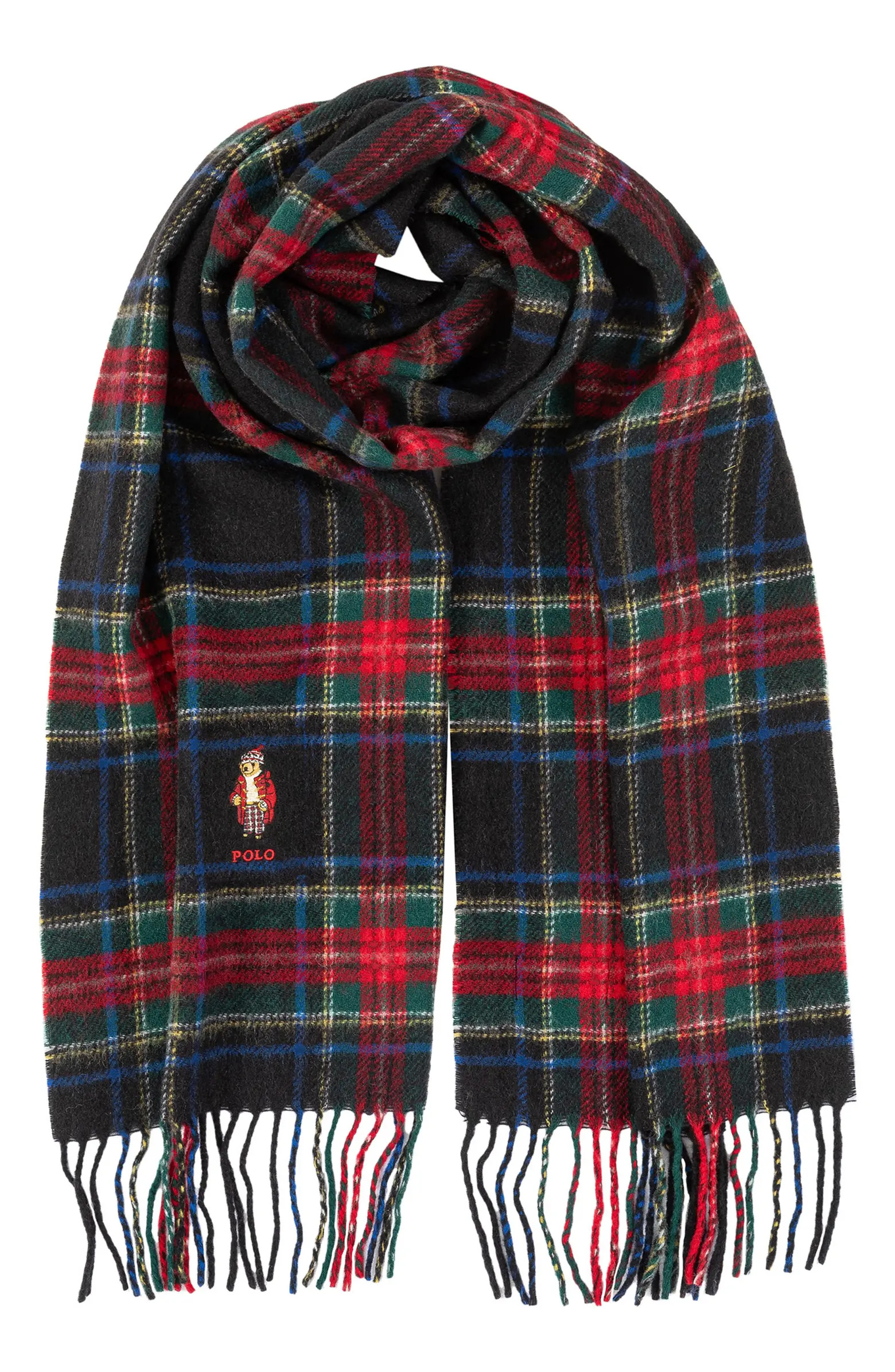 Polo Ralph Lauren Holiday Tartan Bear Wool Fringe Scarf | Nordstrom | Nordstrom
