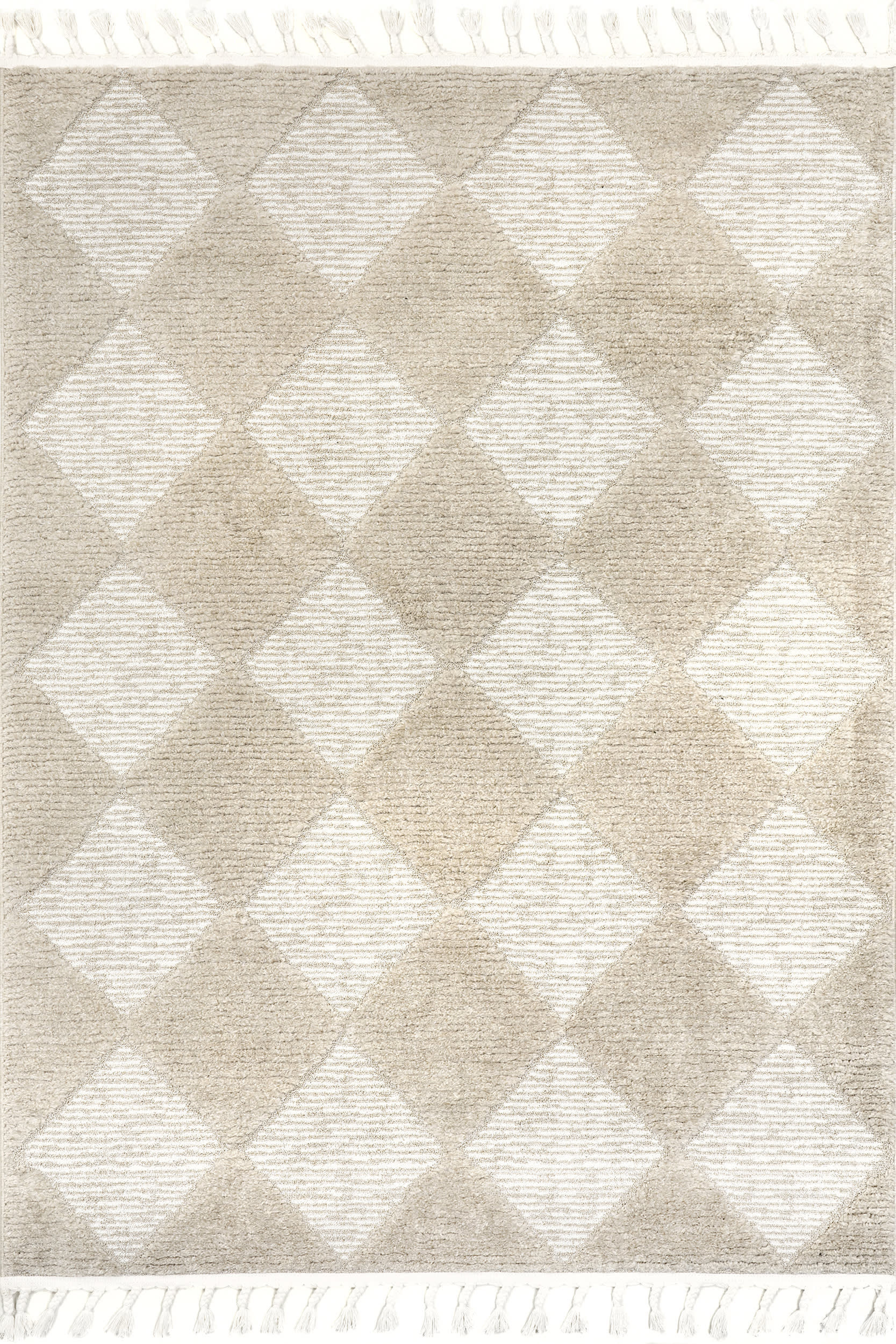 Beige Aylin Diamond Tasseled 10' x 13' rug | Rugs USA