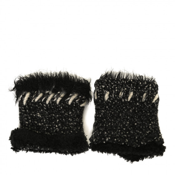 CHANEL Tweed Fingerless Gloves Black | FASHIONPHILE (US)
