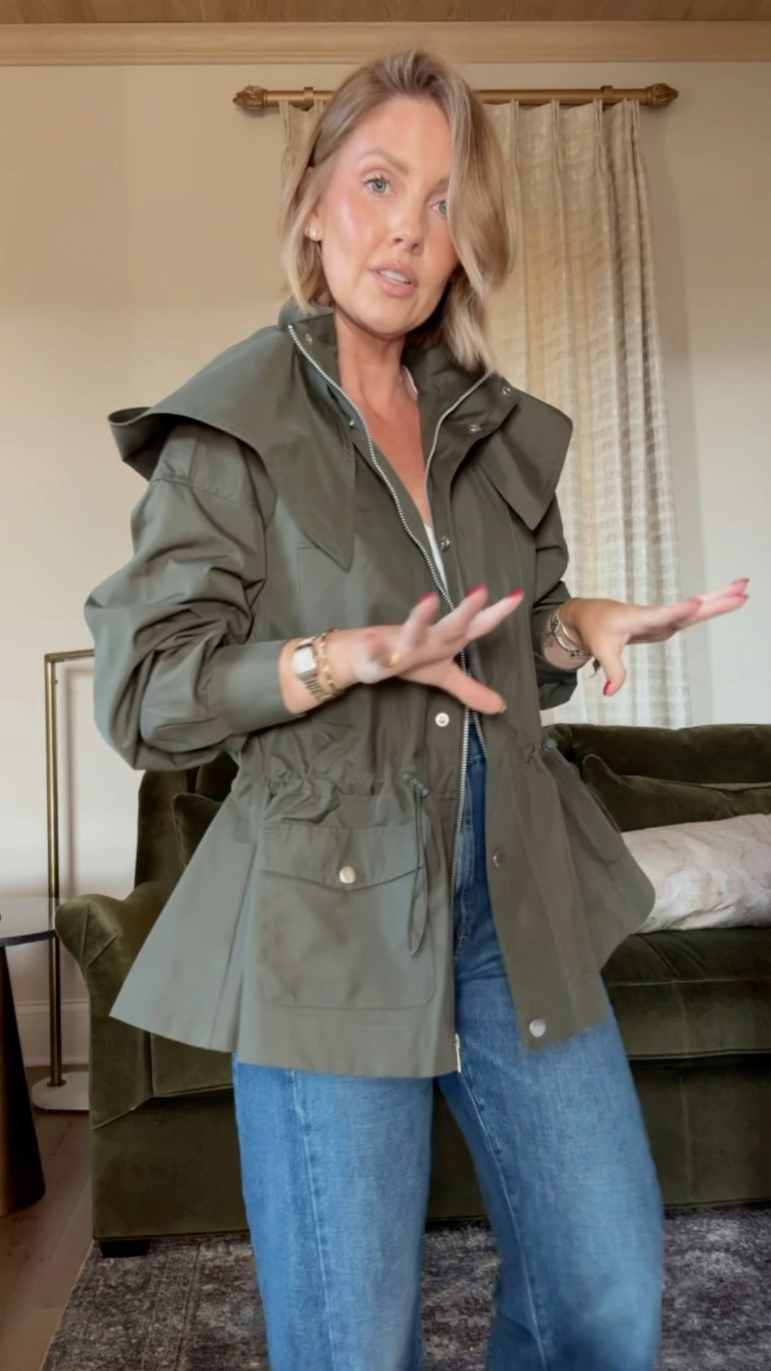 XS Walmart jacket / XS tank / 24 jeans (I sized down one)

#LTKootd #LTKPetite #LTKOver40