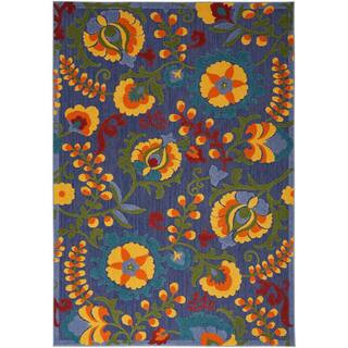 Aloha Navy Multicolor 6 ft. x 9 ft. Floral Contemporary Indoor/Outdoor Area Rug | The Home Depot