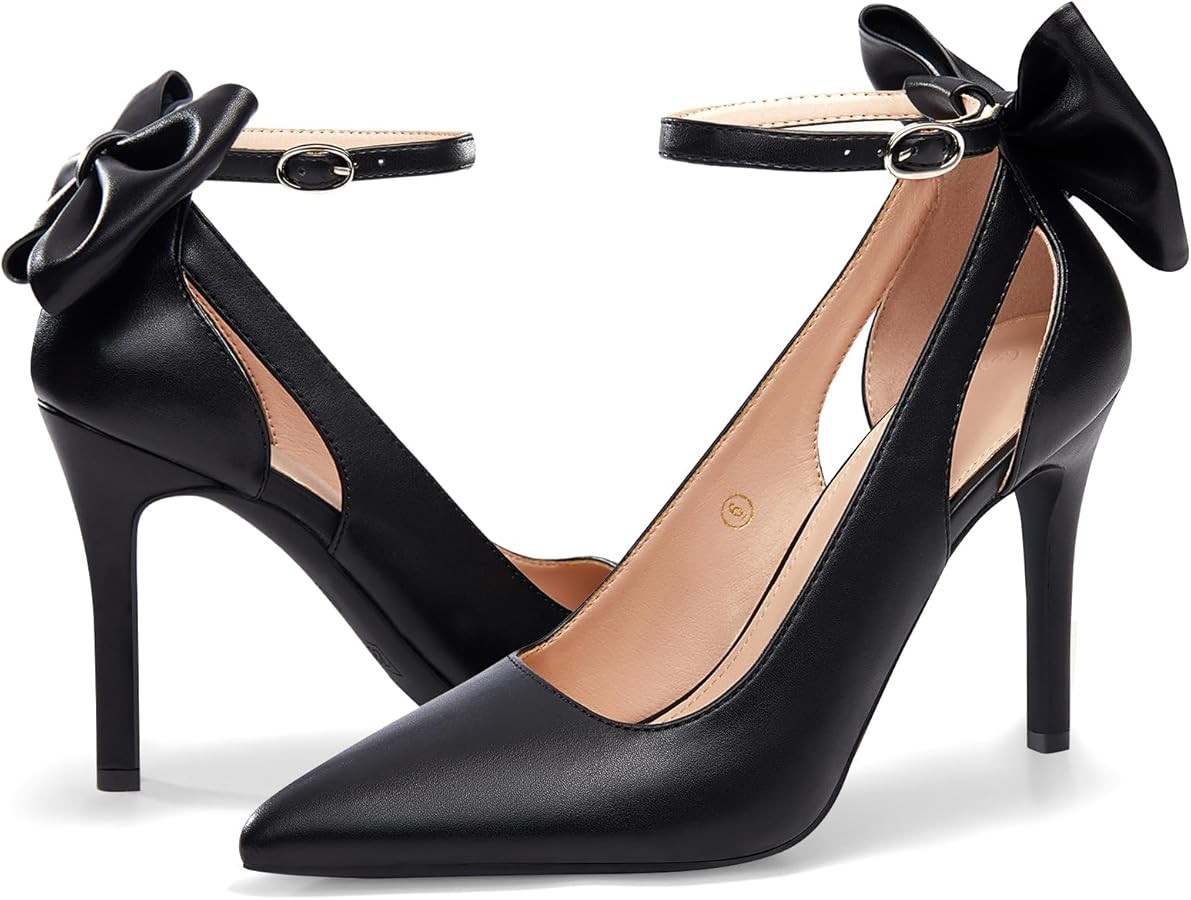 PiePieBuy Women's Pointed Toe High Heels Ankle Strap D'Orsay Pumps Shoes Bow Wedding Bowtie Back ... | Amazon (US)