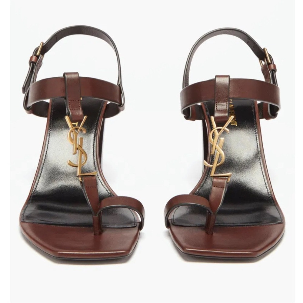 SAINT LAURENT Cassandra YSL-Plaque brown Leather
Sandals size 8.5 | Poshmark