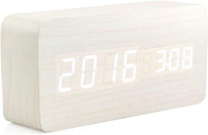 Amazon.com: Oct17 Wooden Digital Alarm Clock, Wood Fashion Multi-Function LED Alarm Clock with US... | Amazon (US)