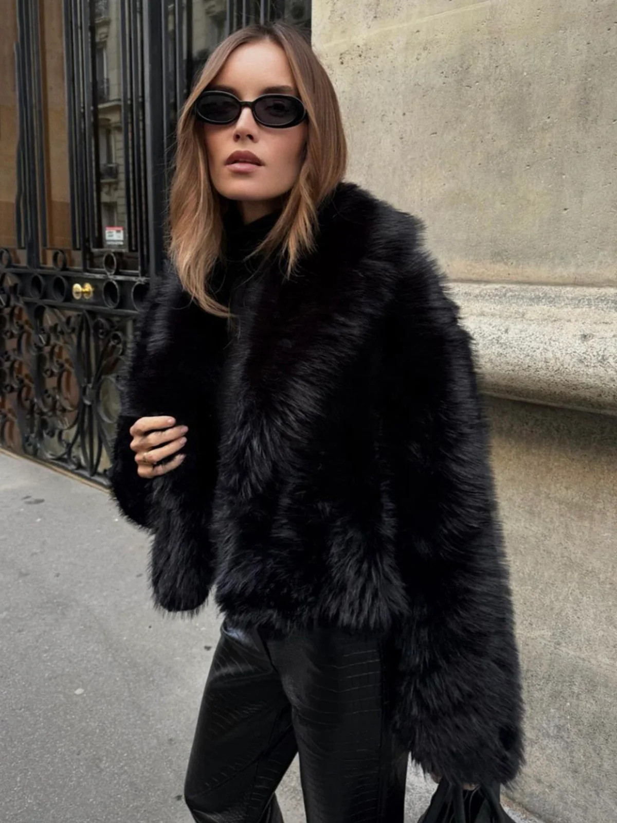 Solid Faux Fur Collar Jacket | Commense