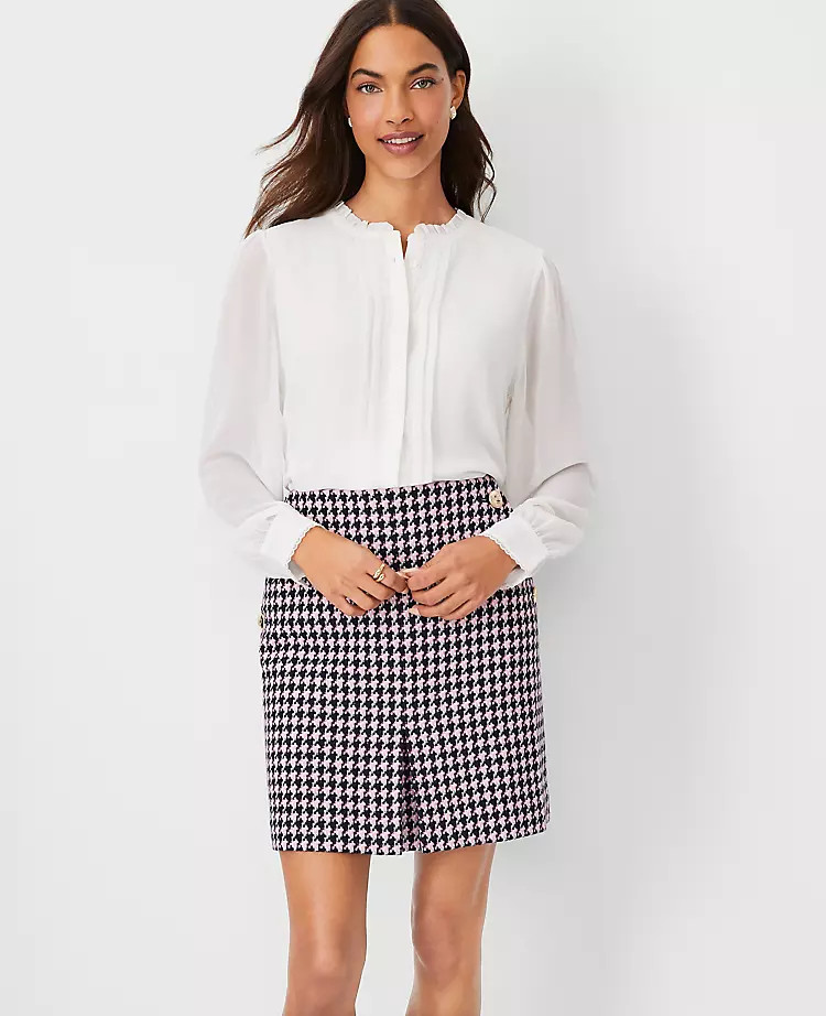 Mixed Media Ruffle Pleated Top | Ann Taylor (US)