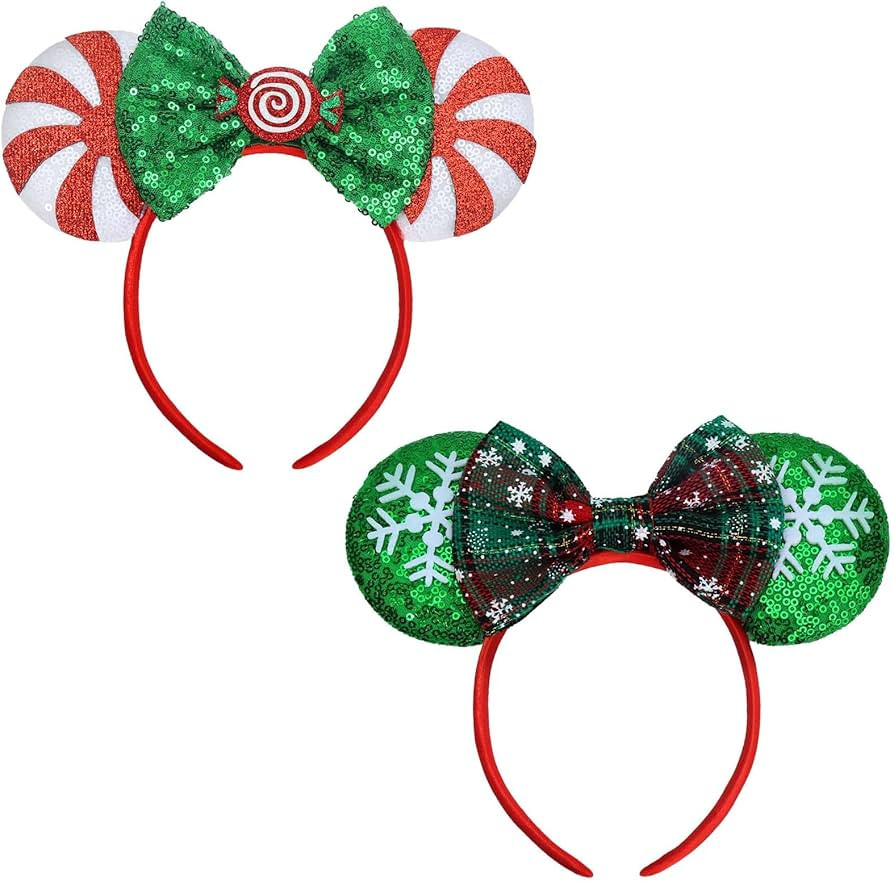 Christmas Mouse Ears Headbands, 2 PCS Christmas Ears for Adult Women Kids, Sequin Headbands for C... | Amazon (US)