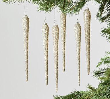 German Glitter Glass Icicle Ornaments - Set of 6 | Pottery Barn (US)