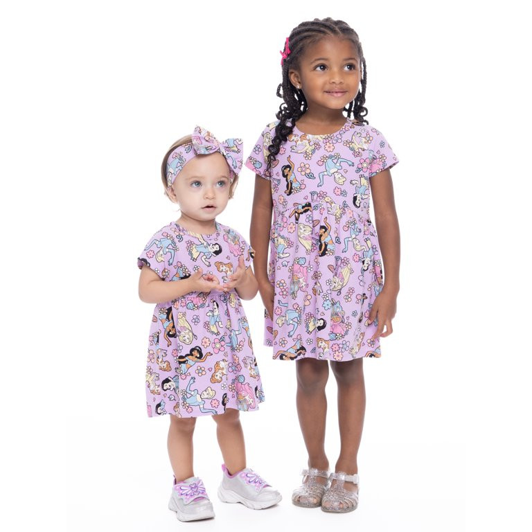 Disney Princess Toddler Girl Allover Print Dress with Short Sleeves, Sizes 12M-5T | Walmart (US)
