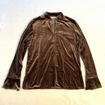 VTG VS SPORT Velvet Womens Sz L Asian Mandarin Toggle Open Tunic Jacket Brown | eBay US