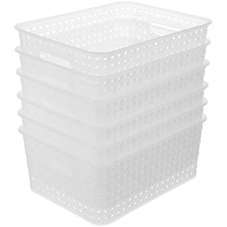 Suwimut 6 Pack Plastic Storage Baskets, White Storage Bin Organizer Baskets with Handles for Kitchen | Amazon (US)