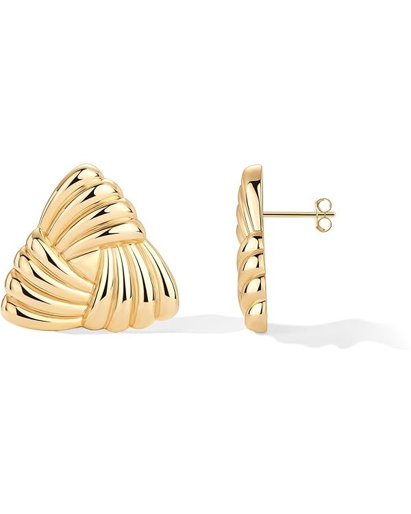 PAVOI 14K Gold Plated Chunky Statement Vintage Earrings for Women | Trendy Knot Triangle Rope But... | Amazon (US)