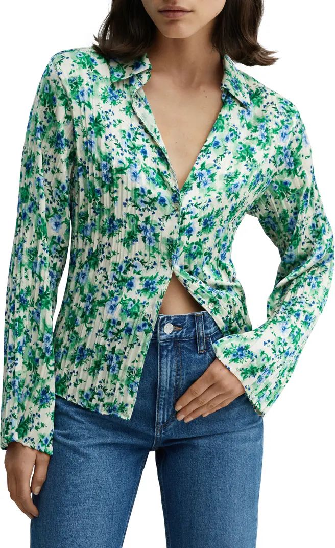 MANGO Floral Plissé Button-Up Shirt | Nordstrom | Nordstrom