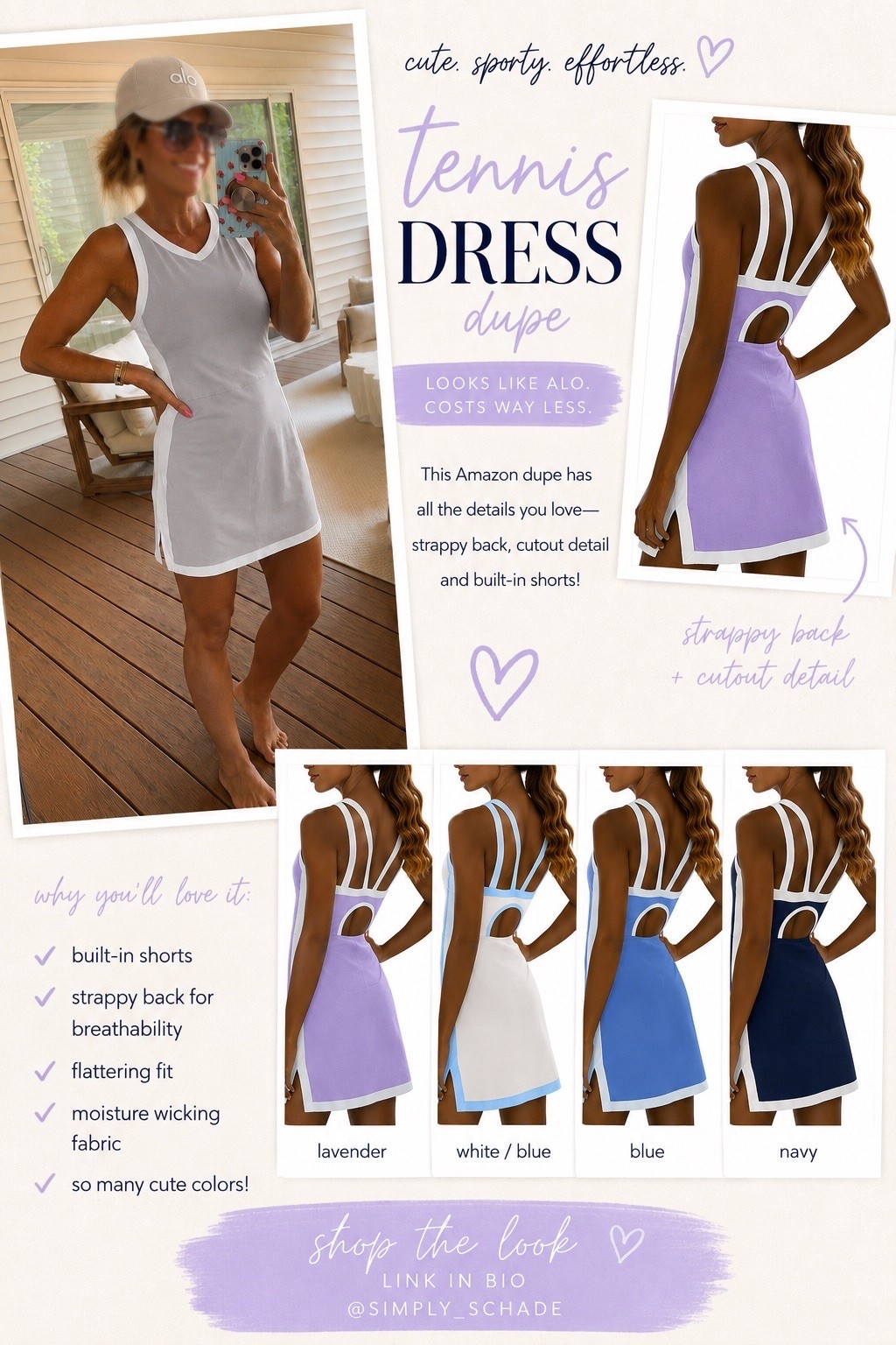 The cutest sporty dress without the Alo price tag. 🤍✨

This Amazon dupe is one of those pieces you’ll wear on repeat. Perfect for running errands, hitting the golf course, playing tennis or pickleball, cheering from the sidelines, or just throwing on when you want to look cute without even trying.

The built-in shorts make it so comfortable, the fit is super flattering, and the strappy back is such a cute detail. Trust me… this one is a must-have! 🤍

✨ Linked in my LTK @simply_schade

#LTKStyle #AmazonFashion #AmazonFinds #TennisDress #GolfStyle #Athleisure #SportyStyle #ErrandOutfit #AloDupe #SummerStyle #TennisCore #PickleballStyle #CasualChic #OOTD #SimplySchade

#LTKdayinmylife #LTKfitnessgoals #LTKActive