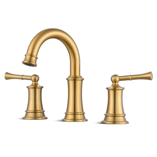Brushed Gold Bathroom Faucet 8 Inch, Solid Brass Construction, 3 Hole Gold Bathroom Faucet with P... | Amazon (US)