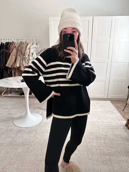 Rails striped sweater. This is a great Toteme dupe. The xs fits super well. Side slits. Love the black and white color combo  