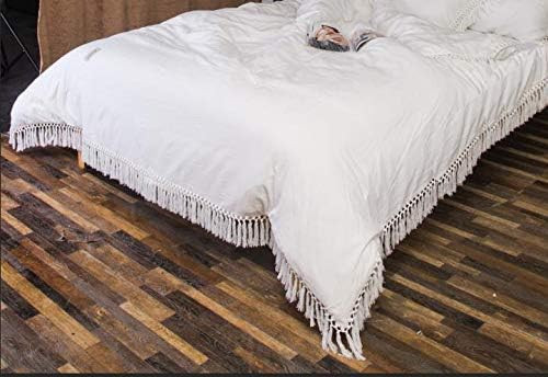 Meaning4 Ivory Duvet Cover with Tassels Boho Off White Pure Cotton Queen Size 90x90 1 Pieces Soli... | Amazon (US)
