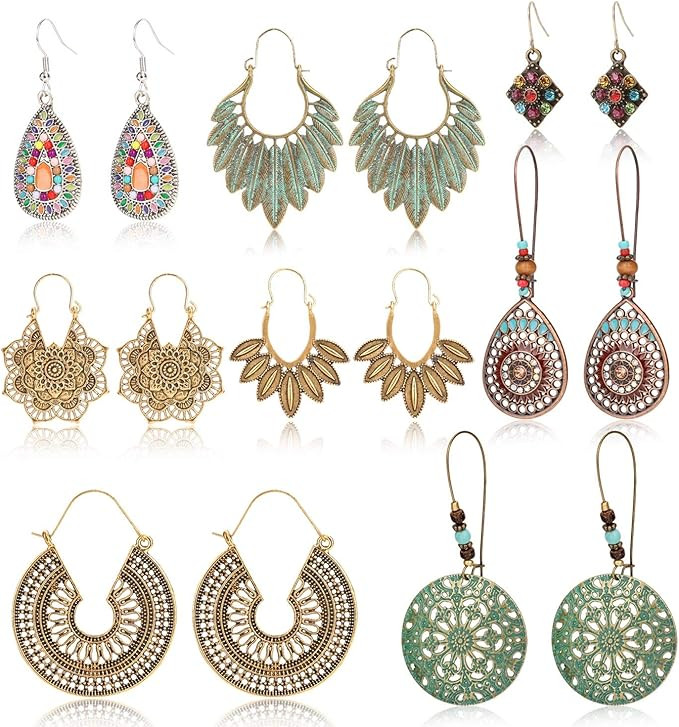 HOWAF 8 Pairs Bohemian Vintage Earrings For Women Ladies, Vintage Bohemian Earrings Drop Dangle E... | Amazon (CA)