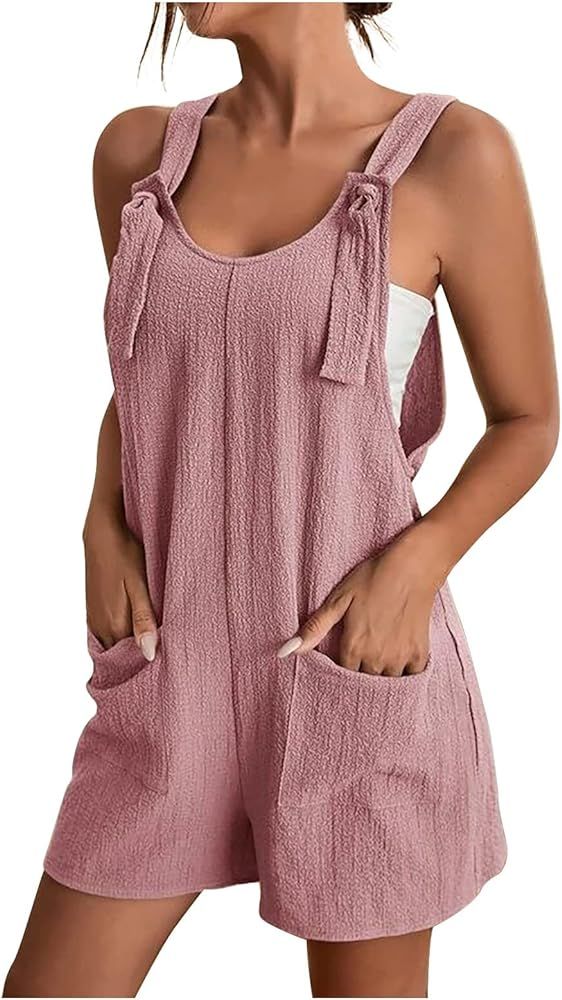 Rompers for Women 2024 Casual Summer Vacation Short Romper Jumpsuits Beach Wear Trendy Loose Trav... | Amazon (US)