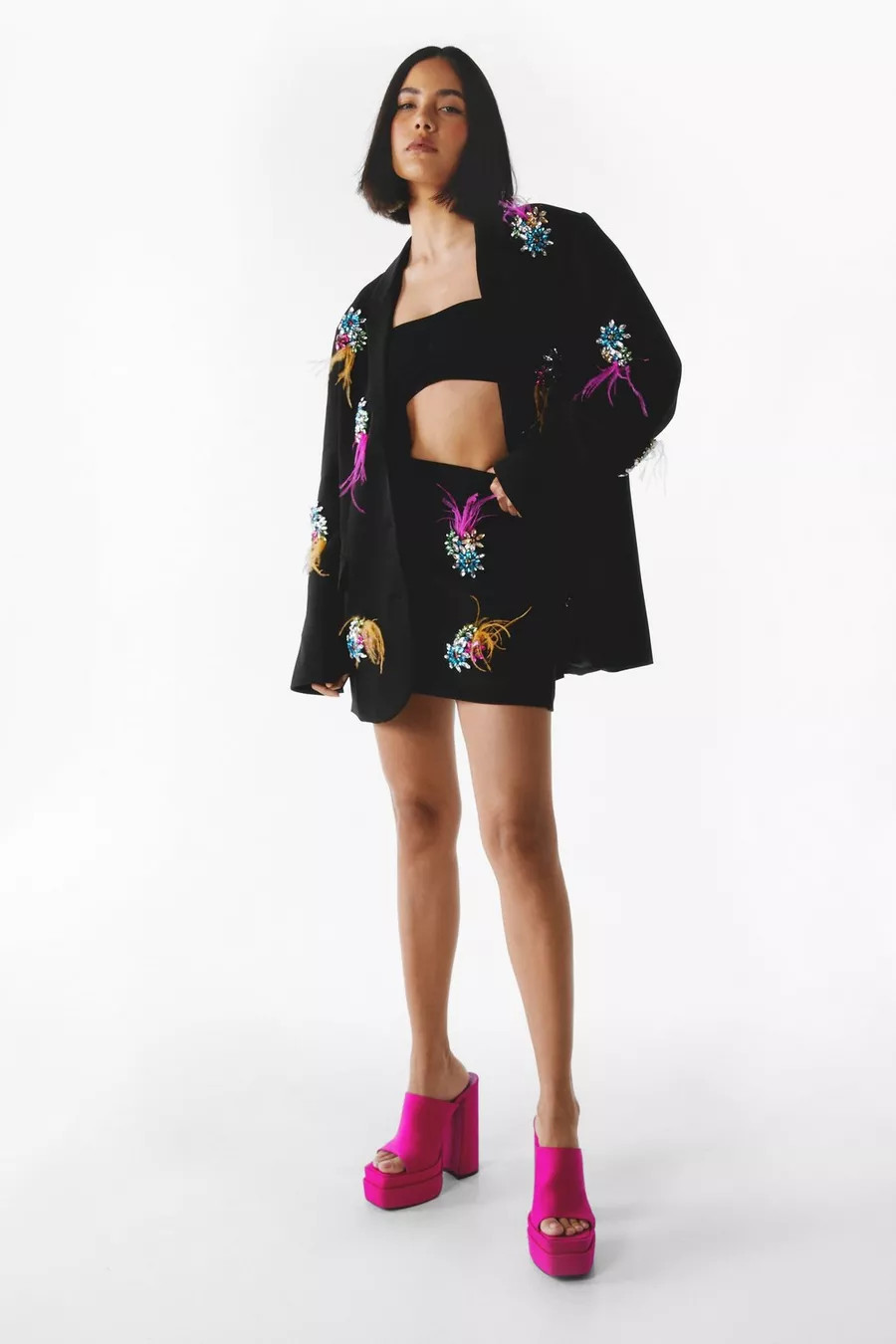 Premium Embellished Diamante Feather Blazer | Nasty Gal US