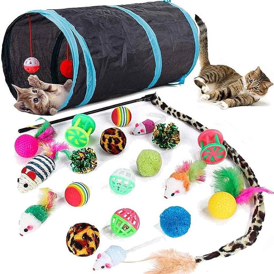 21 Pcs Cat Toys for Indoor Cats Collapsible Cat Tunnel Interactive Feather Teaser Wand Ball Toy f... | Amazon (US)