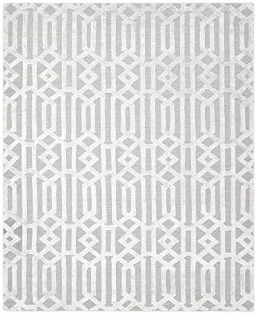 Solo Rugs Rae Contemporary Hand-Knotted Area Rug, 8' x 10', Silver | Amazon (US)