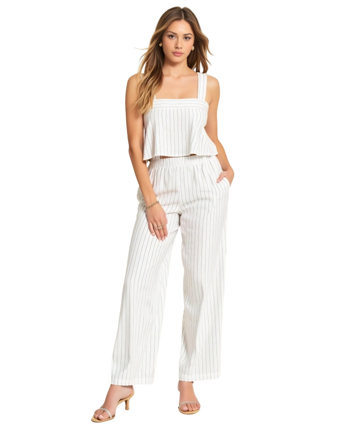 Modenaire Women's Striped Open Back Two-Piece Set - White | Macy's