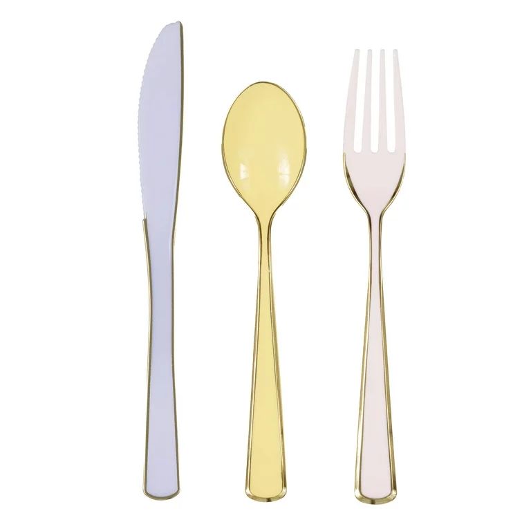 Way to Celebrate! Foil Gold & Pastel Birthday Party Plastic Cutlery Set for 6, 18pcs | Walmart (US)
