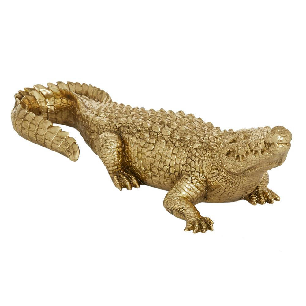 LITTON LANE Metallic Gold Alligator Sculpture Table Decor, 16 in. x 4 in. | The Home Depot