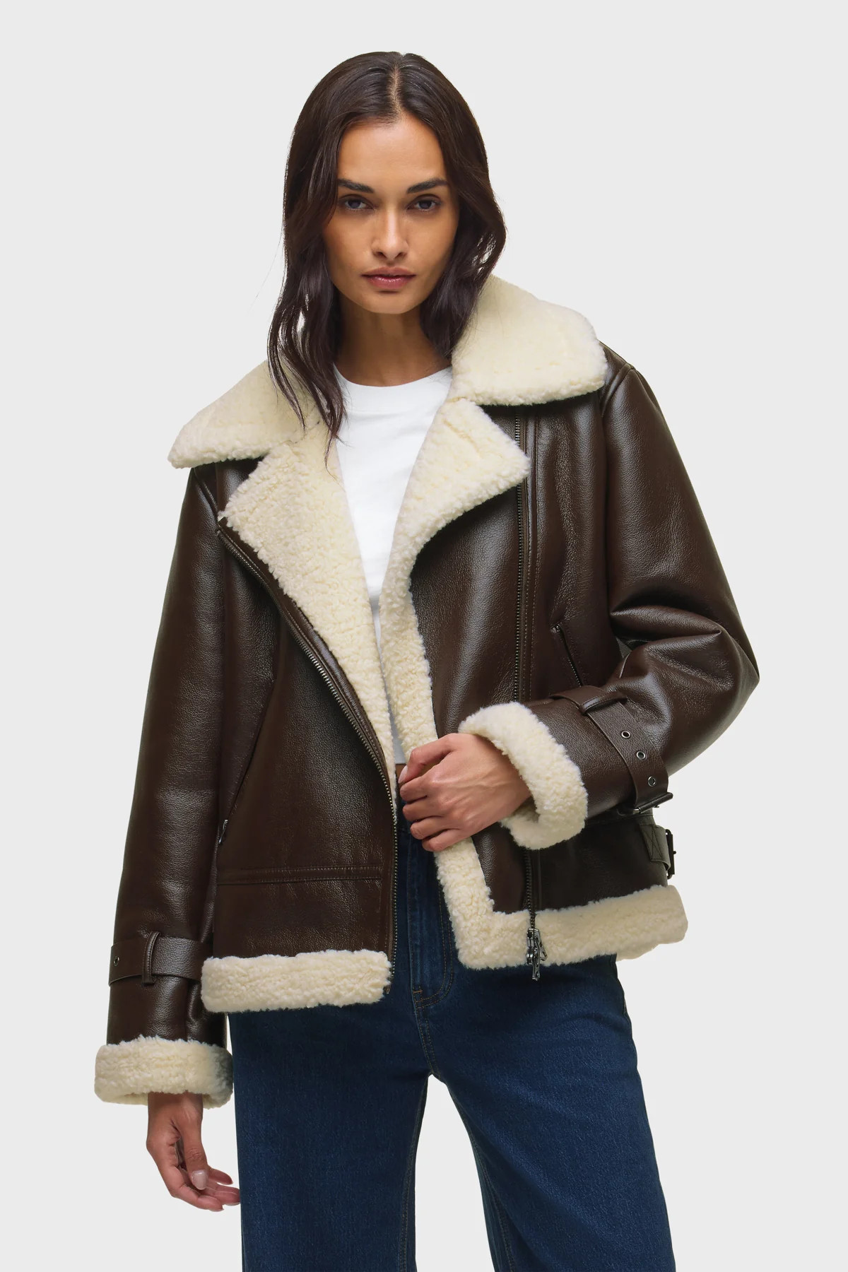 Vegan Leather Sherpa Jacket | Hudson Jeans