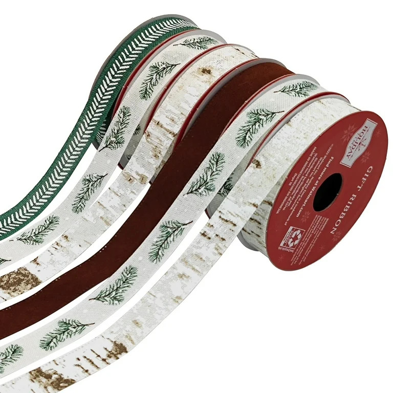 Beige, Brown, and Green Christmas Ribbon Assortment, 9', 6 Count, by Holiday Time | Walmart (US)