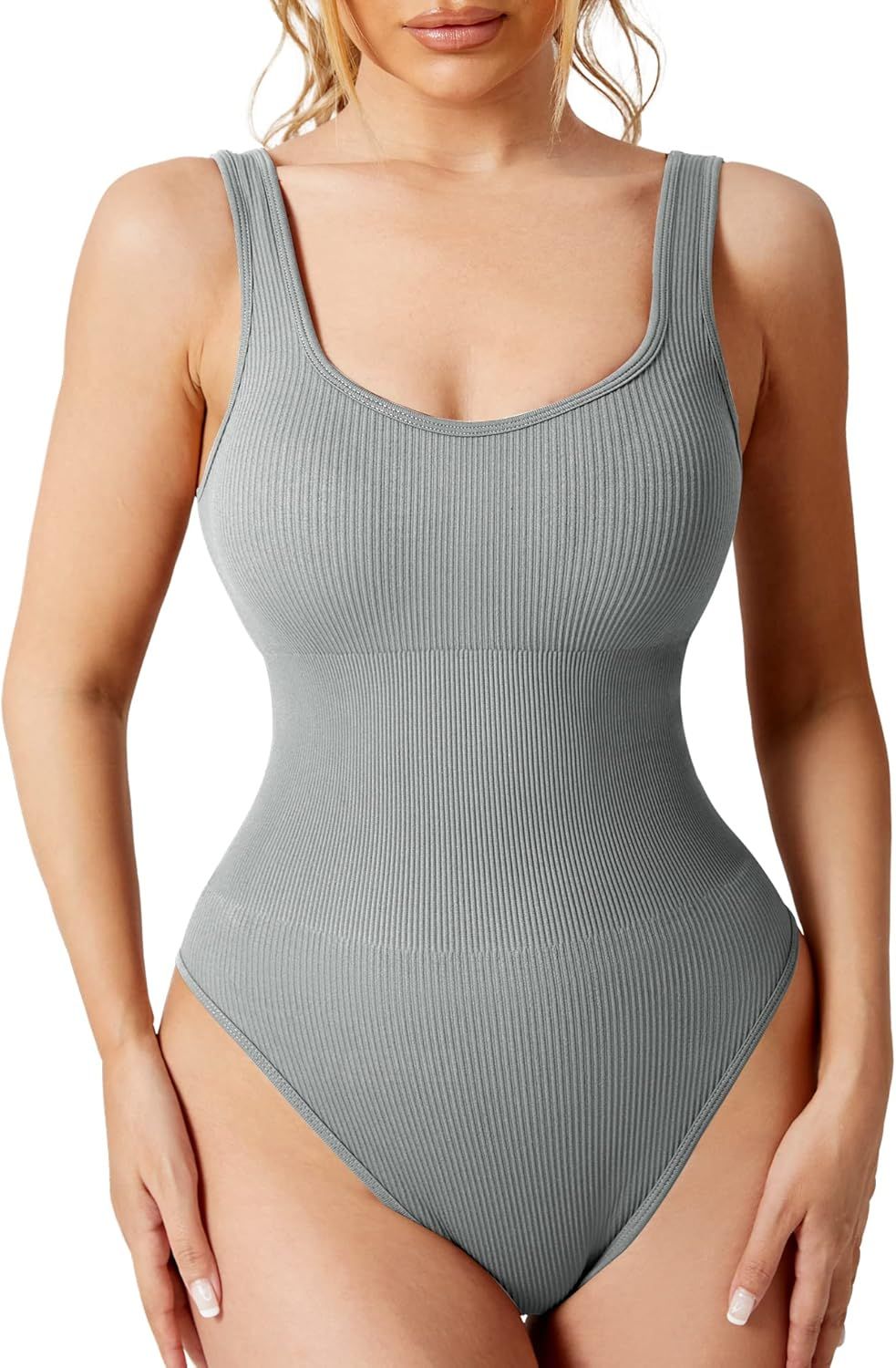 YEOREO Glowy Bodysuit for Women Ribbed Sleeveless Bodysuit Square Neck Bodysuit Sexy Shapewear To... | Amazon (US)