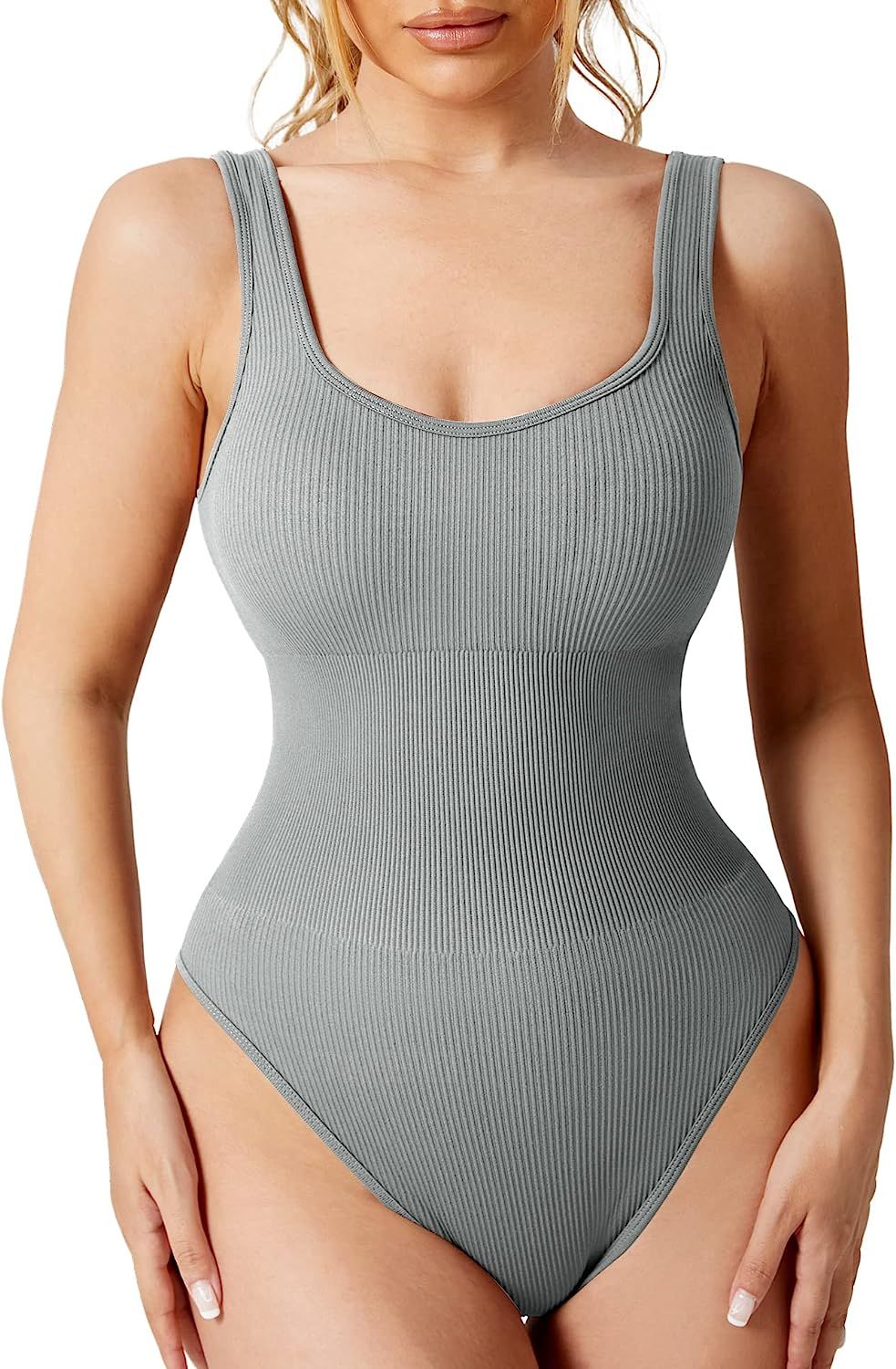 YEOREO Glowy Bodysuit for Women Ribbed Sleeveless Bodysuit Square Neck Bodysuit Sexy Shapewear To... | Amazon (US)