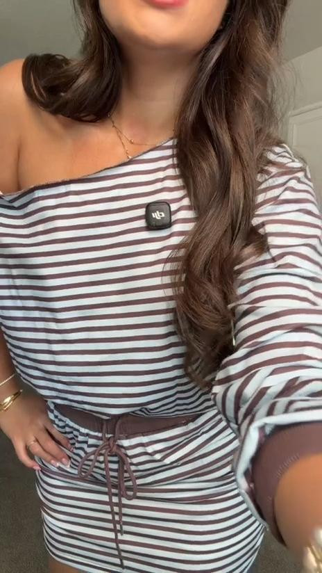 This little striped set is the perfect late summer to fall transition piece! Love the light blue and brown color combo, off-shoulder crewneck top, and matching mini skirt with the drawstring waist. 

 #LTKootd #LTKSeasonal #LTKU