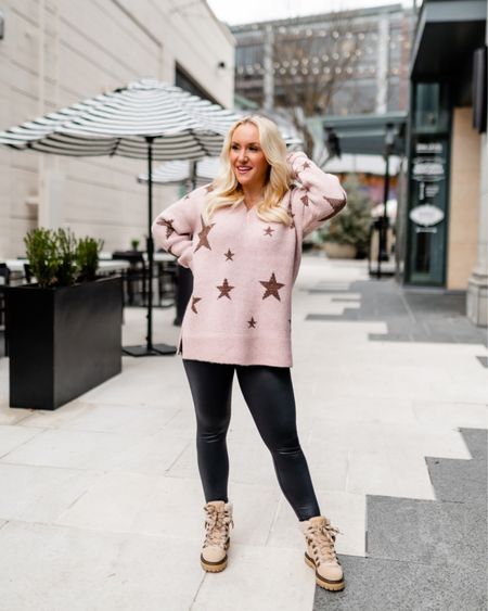 @saks literally has any item I’m ever looking for 👏🏻The perfect selection of sweaters for EVERYONE. Paired this one with comfy leggings & boots for an easy everyday look. Making it my go-to one stop shop 🙌🏻. You can shop it all from Saks on my @shop.ltk page. #saks #sakspartner vneck stars sweater size small, black spanx leggings, Chloe boots. Winter look, winter fashion, winter outfits 

#LTKshoecrush #LTKstyletip #LTKSeasonal