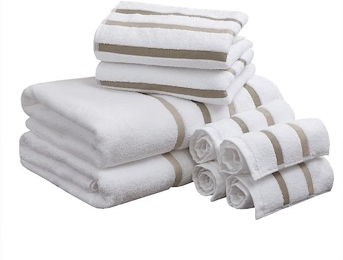 Comfort Spaces Cotton 8 Piece Bath Towel Set Striped Ultra Soft Hotel Quality Quick Dry Absorbent... | Amazon (US)