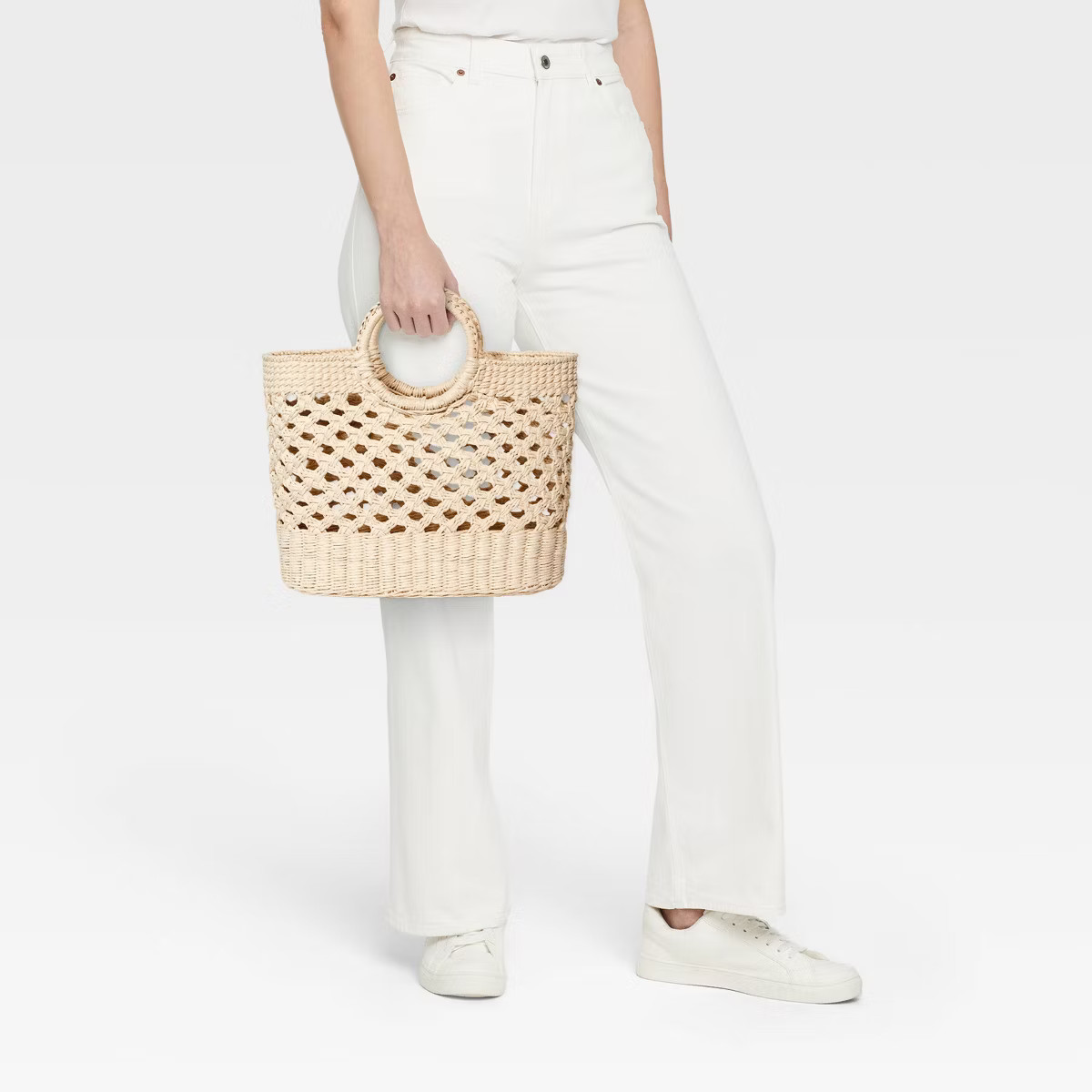 Straw Circle Handle Tote Handbag - A New Day™ Ivory | Target
