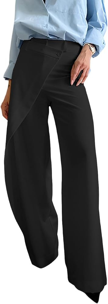 Geulis Womens Wrap Dress Pants Asymmetrical High Waisted Wide Leg Trousers     Asymmetrical Wrap ... | Amazon (US)