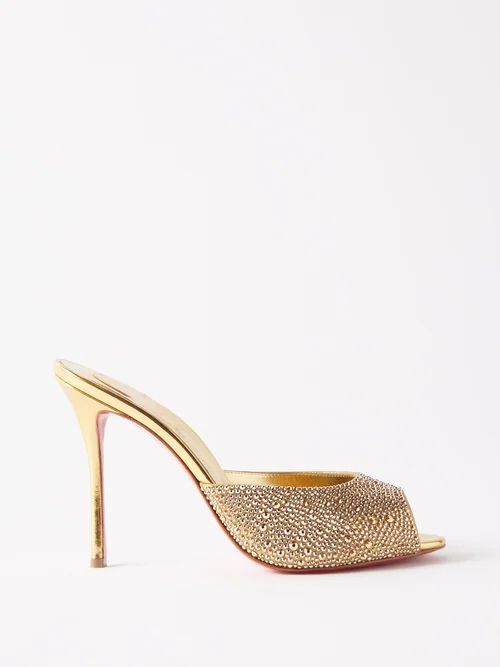 Christian Louboutin - Me Dolly 100 Crystal-embellished Suede Mules - Womens - Gold | Matches (US)