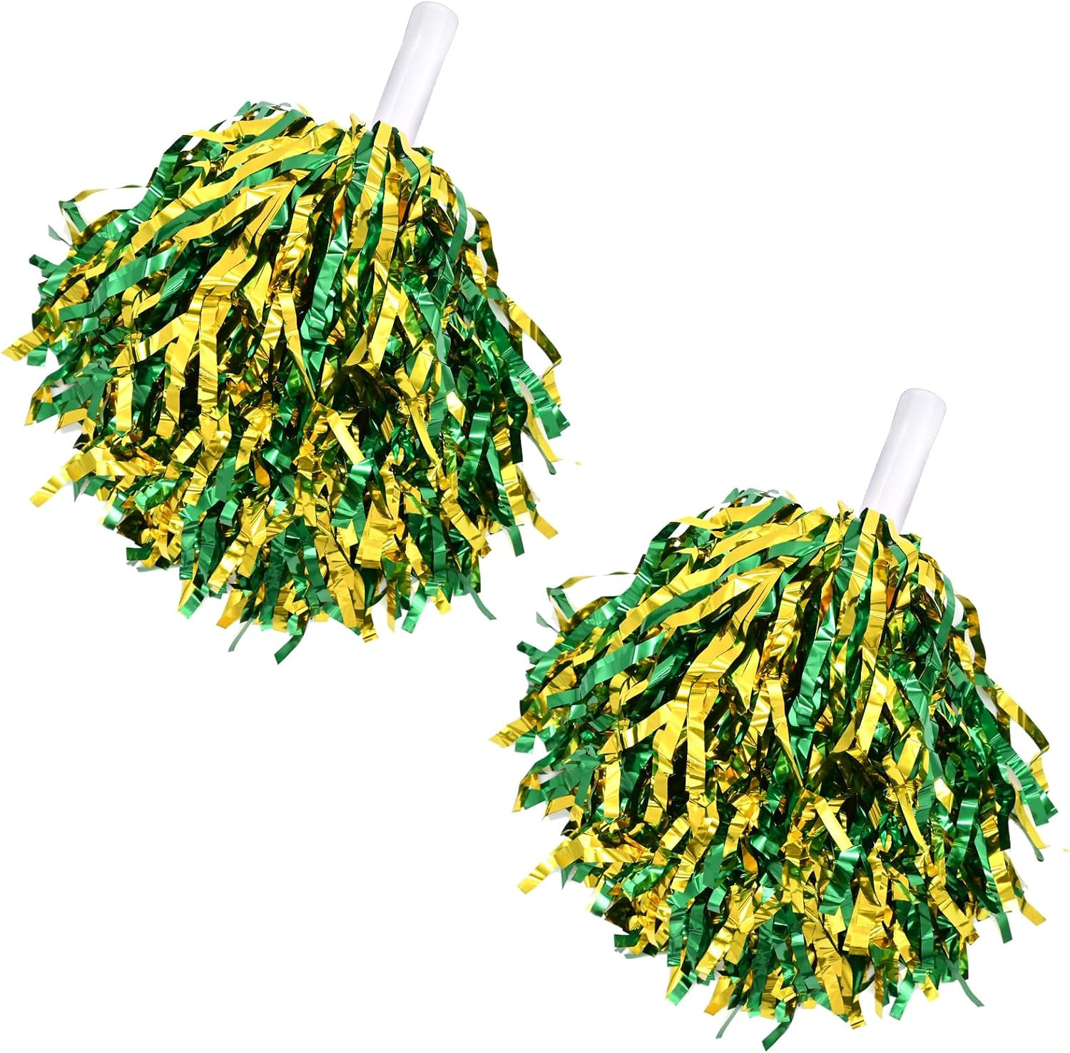 2 Pcs Cheerleading Pom Poms with Handle for Girl Team Spirit Sports Games Dance Outfit (Green-Gold Glitter) | Amazon (US)