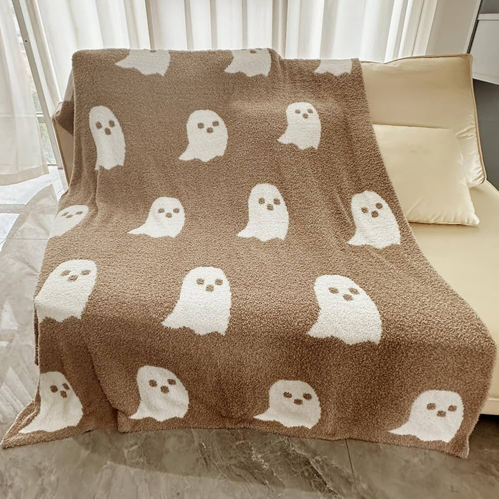 Halloween Ghost Throw Blanket, Ghost Pattern Blanket, Microfiber Ghost Flannel Blanket, Soft Cozy Plush Spooky Halloween Blanket for Bed Sofa Couch Home Decor (Khaki, 50" x 70") | Amazon (US)
