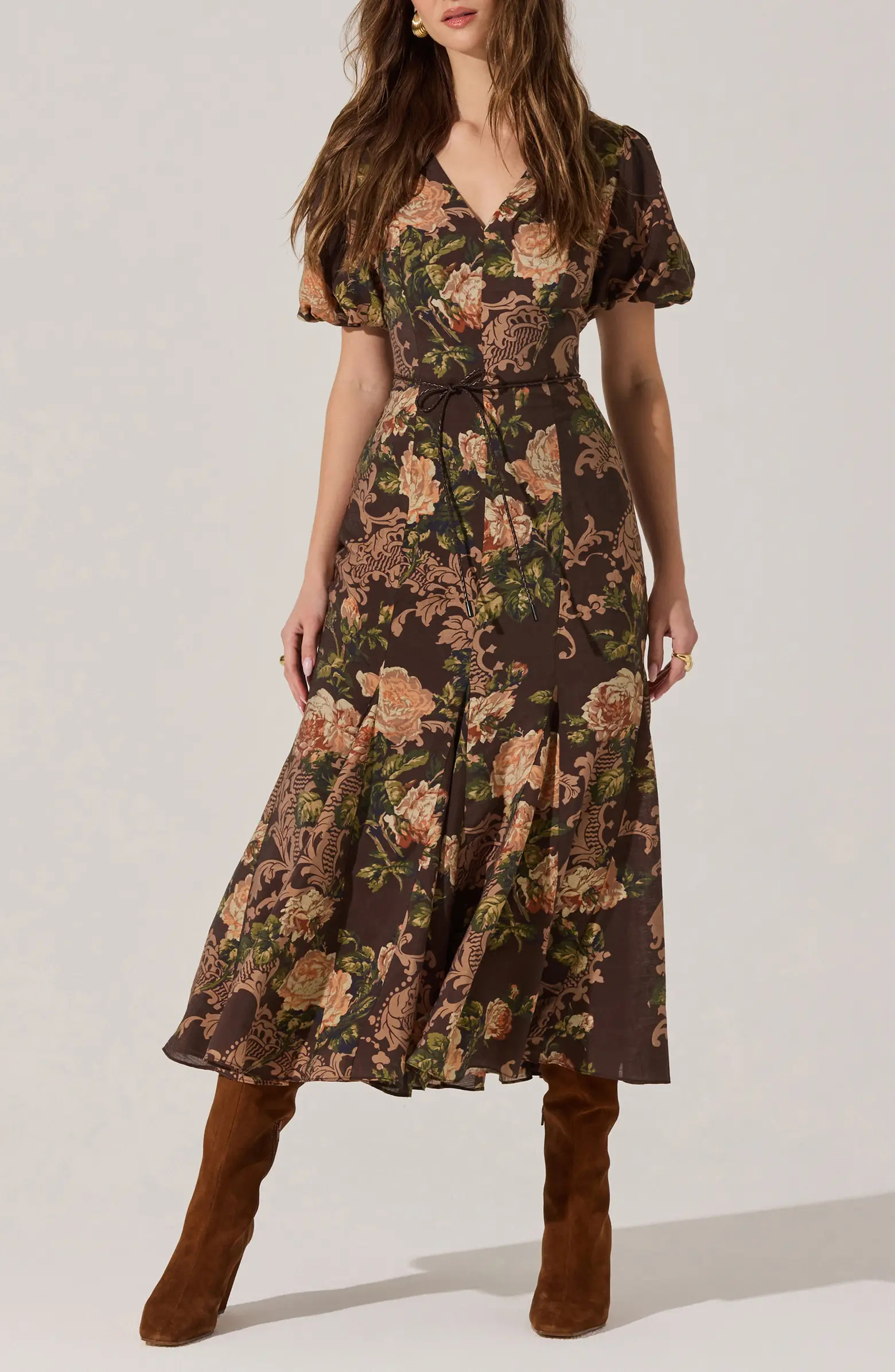 Lavena Floral Puff Sleeve Midi Dress | Nordstrom