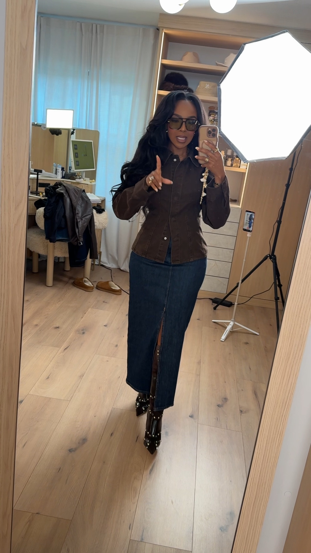 Structured and sleek for winter days.  
This fitted jacket paired with a dark denim skirt creates that clean, elevated shape that always looks intentional and put-together.

Perfect for dinner nights, casual meetings, weekday errands, and elevated everyday style.

📏 Sizing: Jacket (S) • Skirt (S) • Boots (TTS)  
Measurements: 5’4” • 138 lbs • 34D • 27” waist • 40” hips

winter denim outfit ideas, structured jacket looks, chic everyday style, long denim skirt outfits, polished casual winter fashion.

Follow me on Instagram and YouTube @kirasfashionfinds

#LTKgrwm #LTKootd