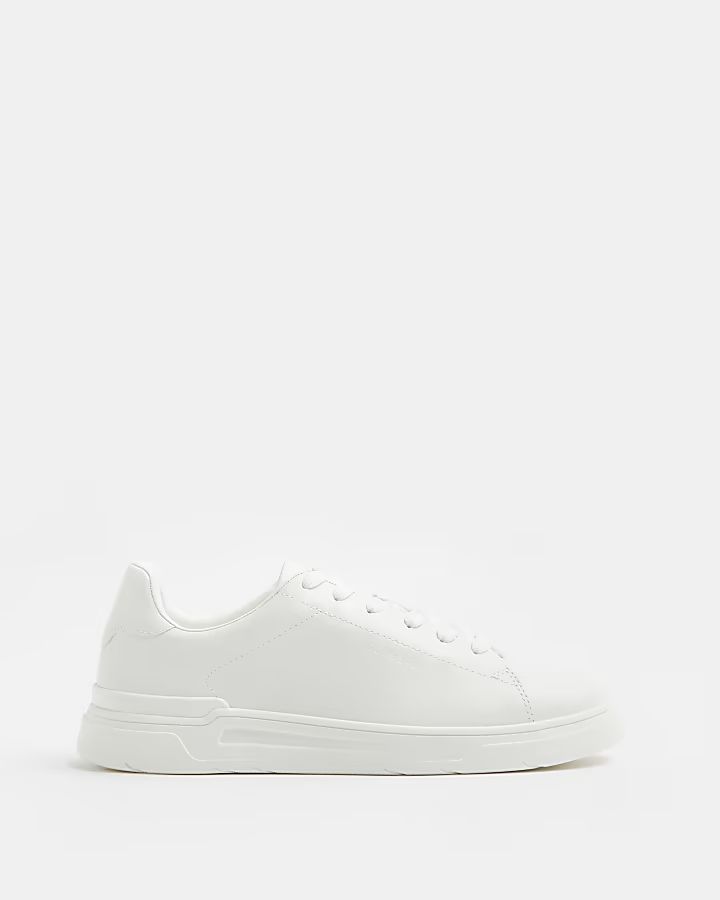 White lace up cupsole trainers | River Island (UK & IE)