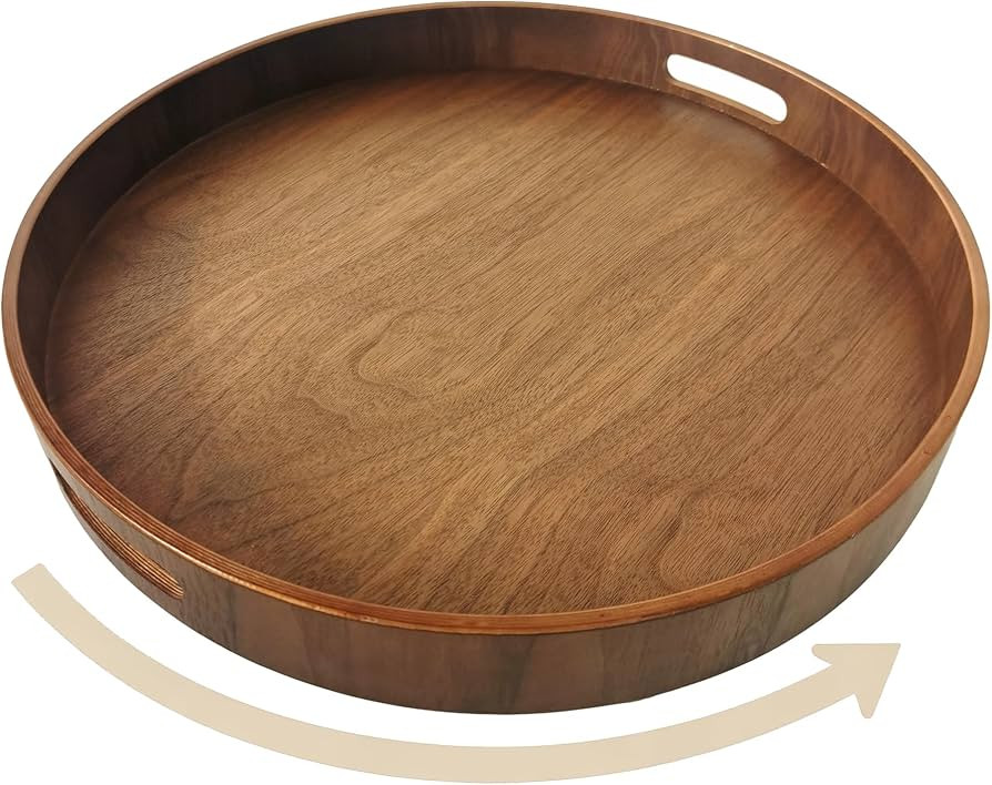 i-lan 16-inch Wooden Lazy Susan Turntable - Large Decorative Rotating Tray Made of Walnut Wood wi... | Amazon (US)