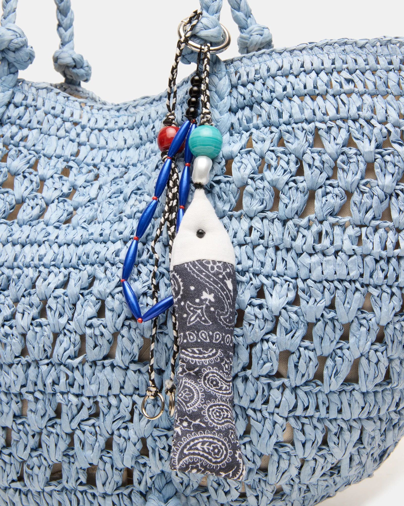 TYDES Bag Blue Boho Straw Shoulder Strap Tote Handbag | Steve Madden (US)